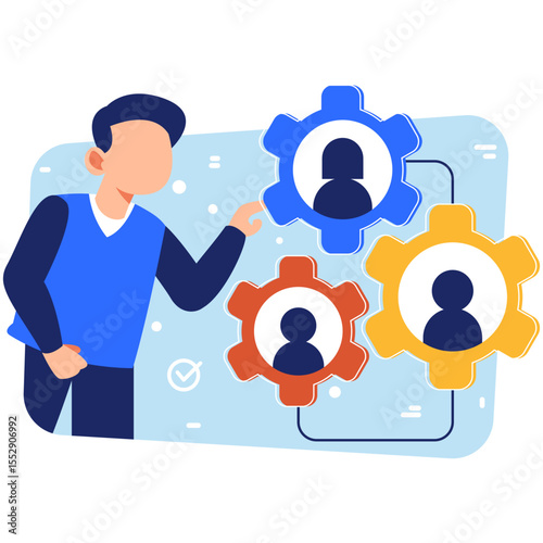 Team Organization and Collaboration Concept with Gears and Person Managing Business Structure in a Clean Modern Visual