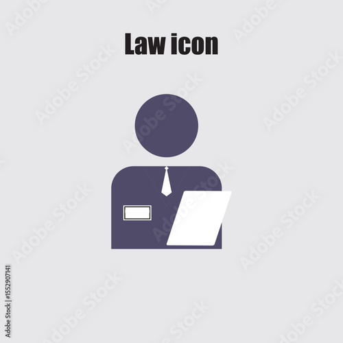 Professional person icon represents legal expertise, a lawyer, or officer reviewing documents and preparing for court case.