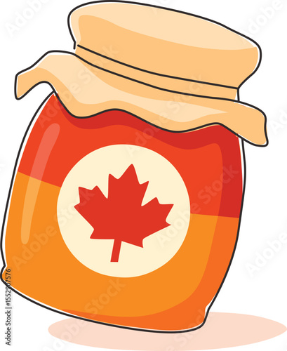Maple Syrup Jar Illustration with Canadian Maple Leaf Canada Day Clipart Canadian Flag Dominion Day 1st of July for Canada EPS Vector