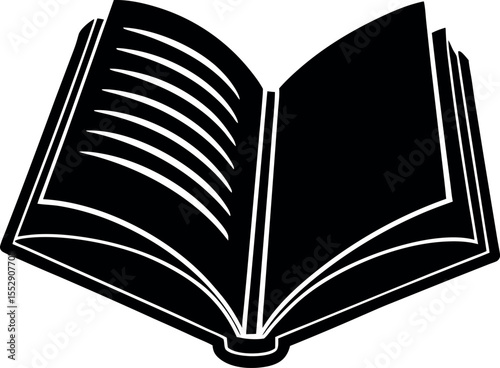 Open book with pages silhouette study literature vector illustration