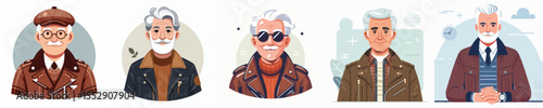grandfather wearing leather jacket flat design