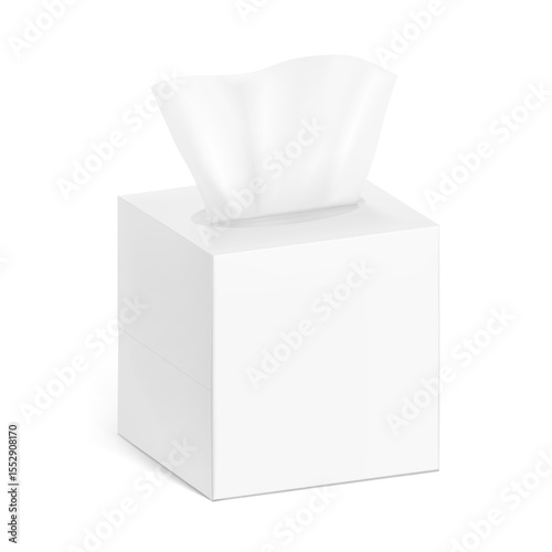 Realistic tissue set in box mockup. Vector illustration isolated on white background. Can be use for template your design, presentation, promo, ad. EPS10.	