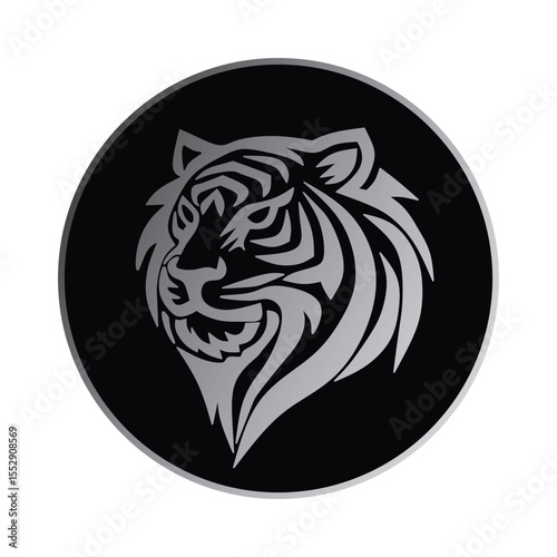 Stylized Monochrome Tiger Logo With Circular Background Design