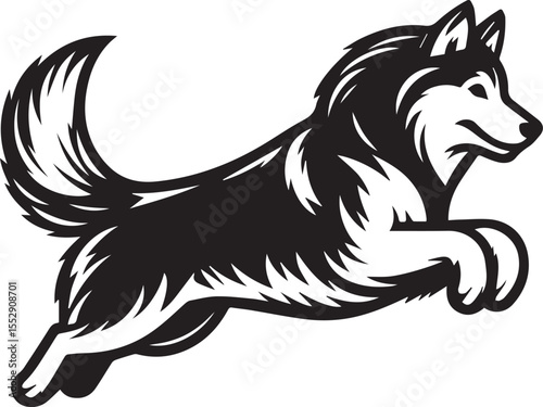 Siberian Husky Dog Vector Illustration in Black and White	