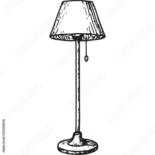 Hand-drawn sketch of a tall floor lamp with a shade, perfect for living room lighting, ideal for vintage or modern interior design art