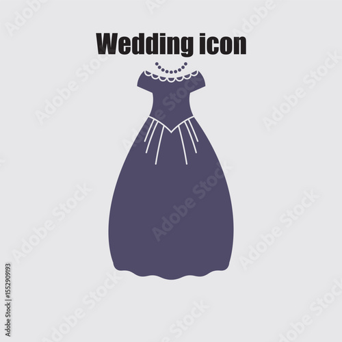 Elegant wedding dress icon showcases a classic bridal gown silhouette for romance and special occasions.