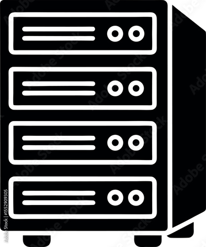 Server rack with multiple drives or storage units silhouette vector illustration