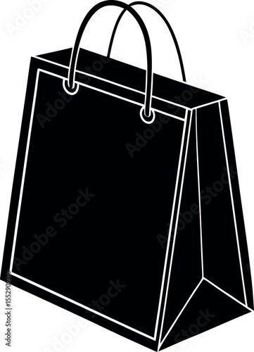 Shopping bag with handles black and white silhouette vector illustration
