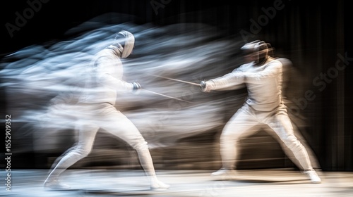 Two fencers in motion