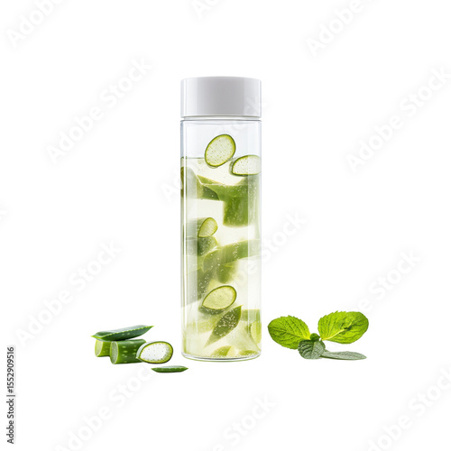 Wallpaper Mural Refreshing Aloe Vera and Mint Infused Water in Glass Bottle Torontodigital.ca