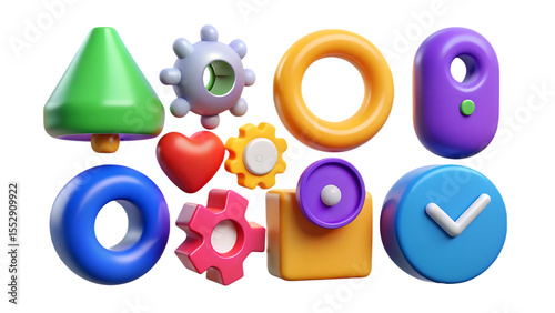 3 D Cartoon Shapes Collection isolated on a transparent background