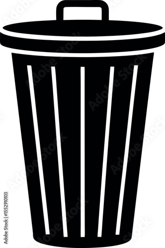 Simple black trash can with lid silhouette vector illustration