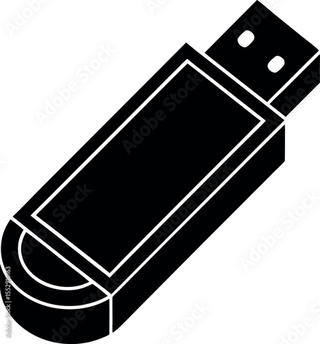 Simple black and white usb drive storage device silhouette vector illustration
