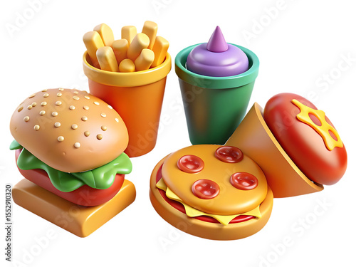 Cartoon Fast Food Collection isolated on a transparent background