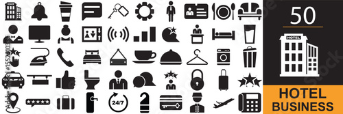 Hotel business  icons .  Vector for websites, mobile interfaces, presentations, banner, visual branding etc. Vector illustration. isolated on white and black background. EPS 10
