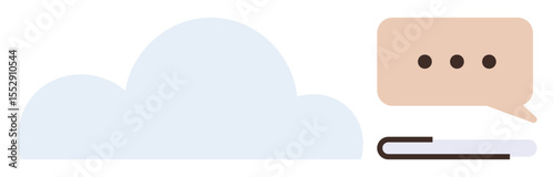 Cloud, speech bubble with three dots, and book element connect communication, knowledge, and data sharing. Ideal for technology, content, education, collaboration communication storage innovation