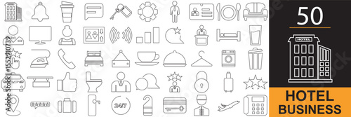 Hotel business  icons .  Vector for websites, mobile interfaces, presentations, banner, visual branding etc. Vector illustration. isolated on white and black background. EPS 10