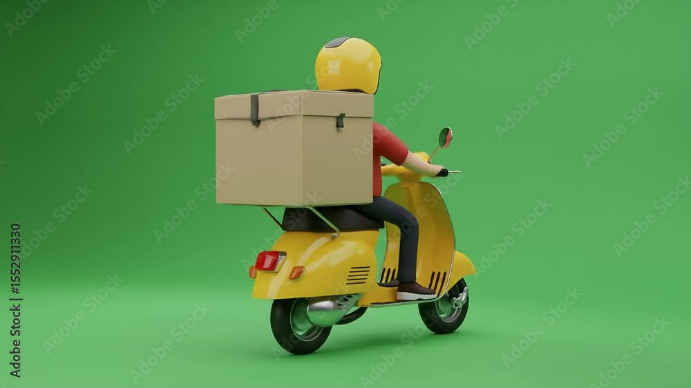 custom made wallpaper toronto digitalCartoon delivery driver on scooter, against green background, fast and efficient service