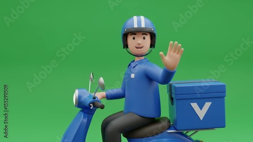 Wallpaper Mural Cartoon Delivery Man Riding Scooter, against Green Screen, Fast and Efficient Service Torontodigital.ca