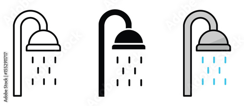  Shower  icon in outline, glyph, filled outline style. water shower washroom icon , vector illustration . 