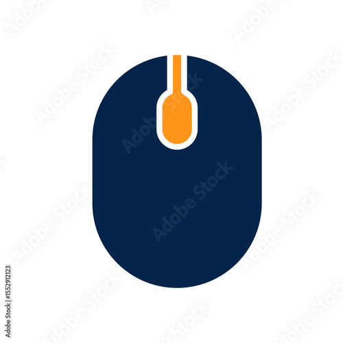 Flat modern computer mouse icon in minimalist style representing digital input device, desktop navigation tool, clicking technology for online work, web browsing, and office productivity.