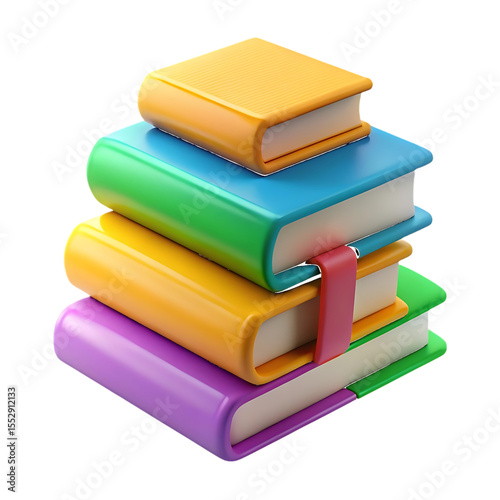 Stack of colorful cartoon books isolated on a transparent background