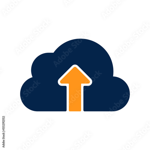 Modern flat cloud upload icon representing data backup, file transfer, online storage, server syncing, digital archive system, or internet-based cloud computing service.

