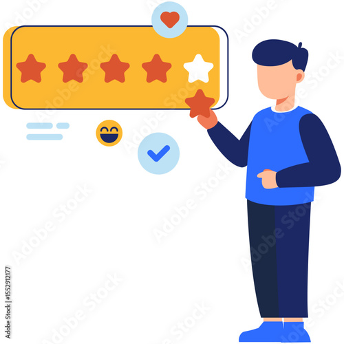 Customer Expressing Satisfaction by Giving Five Stars as Positive Feedback for Service or Product Experience