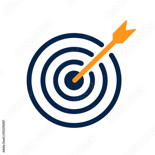 Flat minimalist target icon with arrow hitting the center, perfect for themes about goals, accuracy, business strategy, achievement, vision, or marketing objectives.