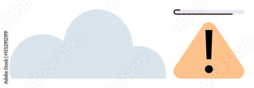 Cloud shape with an orange hazard triangle marked with an exclamation point and progress bar. Ideal for storage alert, upload error, data issue, internet problem, warning system, networking, simple