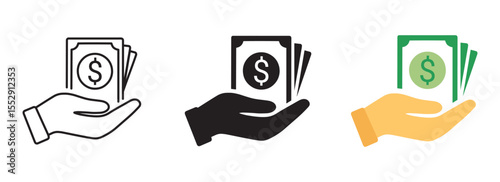 save money icon, salary money, invest finance, hand holding Green American dollar bill icon, vector illustration