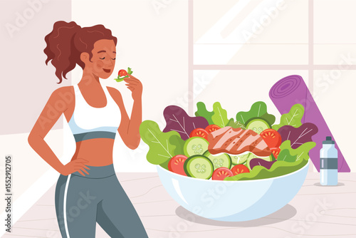 Healthy Lifestyle Woman Enjoying a Delicious and Nutritious Salad After a Workout
