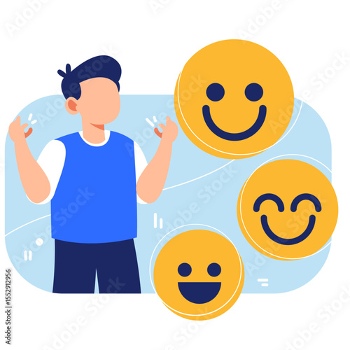 Joyful young person experiencing peace and happiness surrounded by positive elements to reduce stress and anxiety