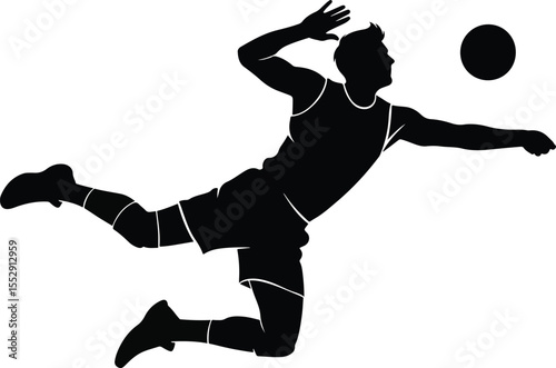 silhouette bundle of male volleyball athletes in professional court actions. Each figure isolated with perfect proportion showing fluid movement