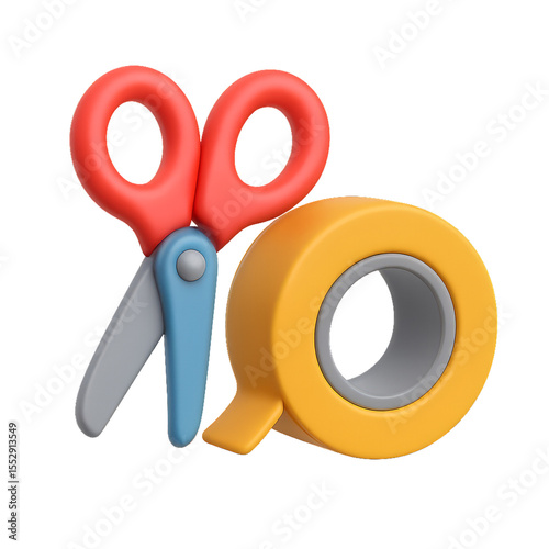 Colorful 3D Scissors and Tape for Creative Projects and Crafts