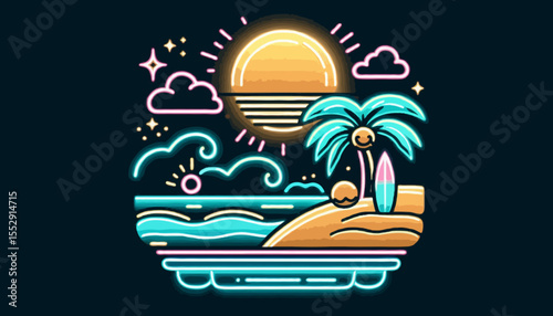 Tropical summer beach vacation design with a hand holding a suitcase and a palm tree