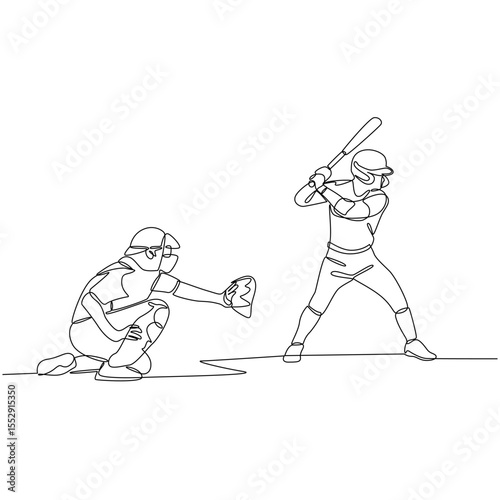 Continuous Line Art of Baseball Players Engaged in a High Energy Game Moment