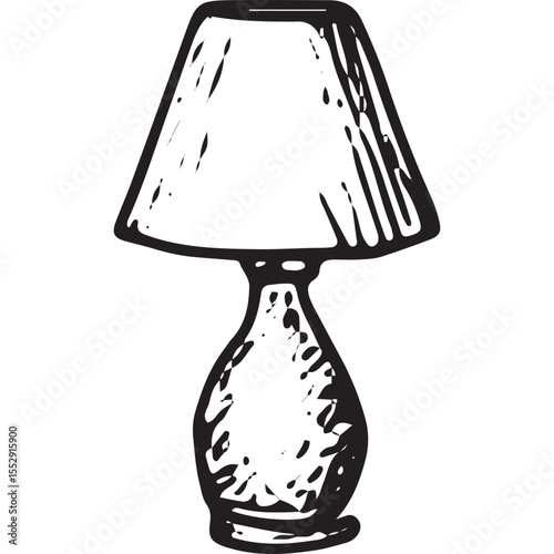 Hand-drawn sketch of a vintage table lamp with a textured base and pleated shade, perfect for cozy living room or bedroom decor, ideal for interior design and furniture illustration