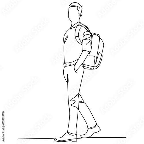 Minimalist Line Art of a Student Walking with Confidence