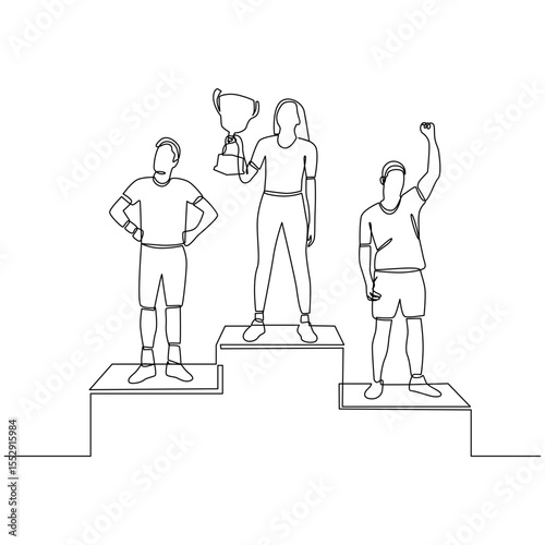 Minimalist Line Art of Athletes Celebrating Victory on the Podium