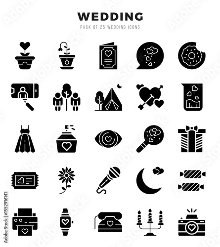 Vector icons set of Wedding. Glyph style Icons.