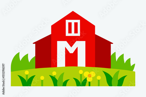 Green house logo with abstract residential building icon, a symbol of real estate and home construction
