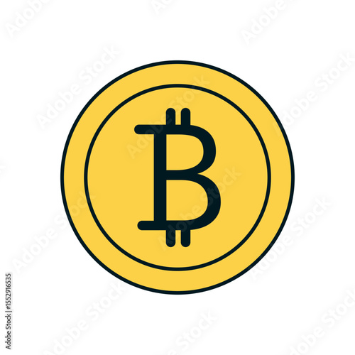 Flat style bitcoin currency symbol on yellow coin for fintech, crypto wallet, and blockchain industry