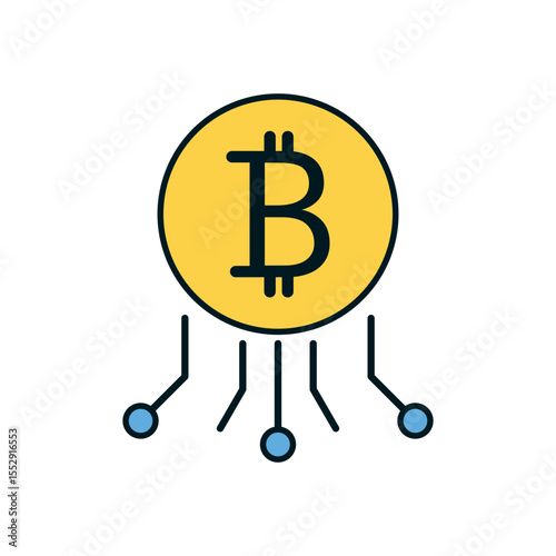 Cryptocurrency digital bitcoin with connecting data lines showing decentralized blockchain financial network
