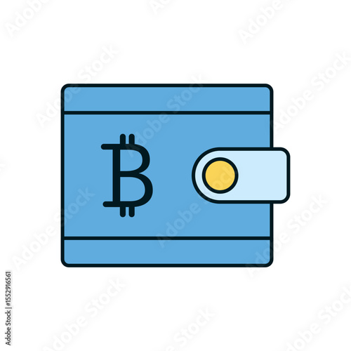 Flat crypto wallet illustration with bitcoin symbol for digital asset storage and blockchain finance