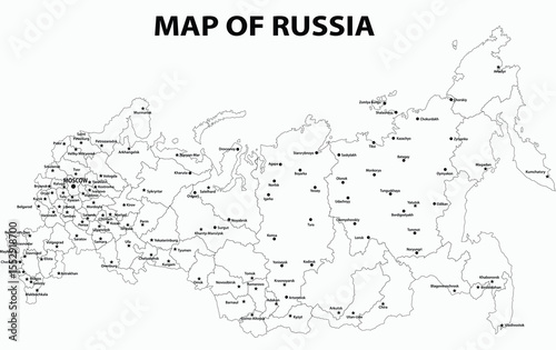 "Black and White SVG Map of Russia with Administrative Borders"