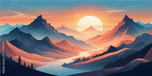 Golden light bathes the majestic mountain peaks, showcasing the breathtaking beauty of a sunrise or sunset landscape with clouds, snow, and a panoramic view of nature's vibrant colors