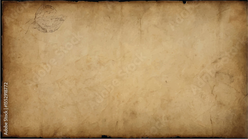 A brown, textured vintage paper sheet with an aged, stained, and worn parchment design on a wooden background