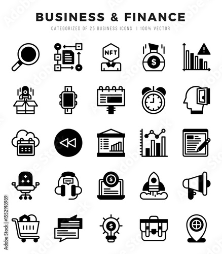 Vector icons set of Business & Finance. Lineal Filled style Icons.