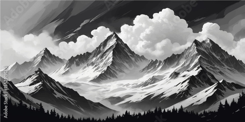 Snowy mountain peaks touch the sky amidst a